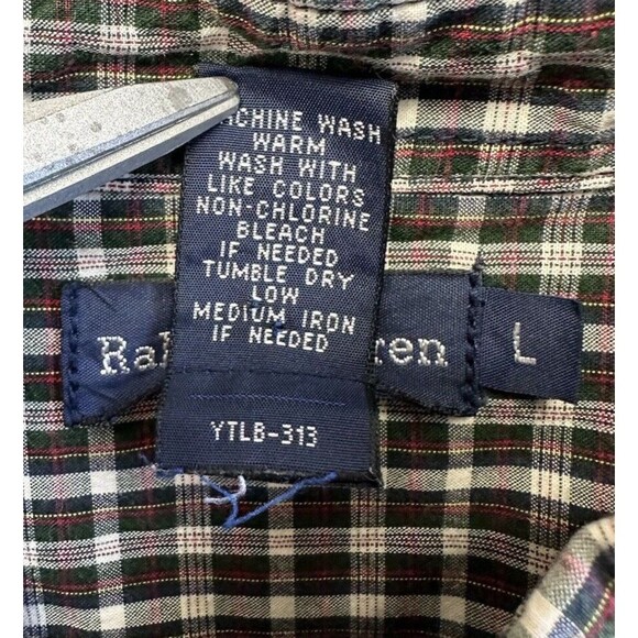 Ralph Lauren Long Sleeve Classic Button Down Shirt Black Red Plaid Boys Large - Picture 5 of 8